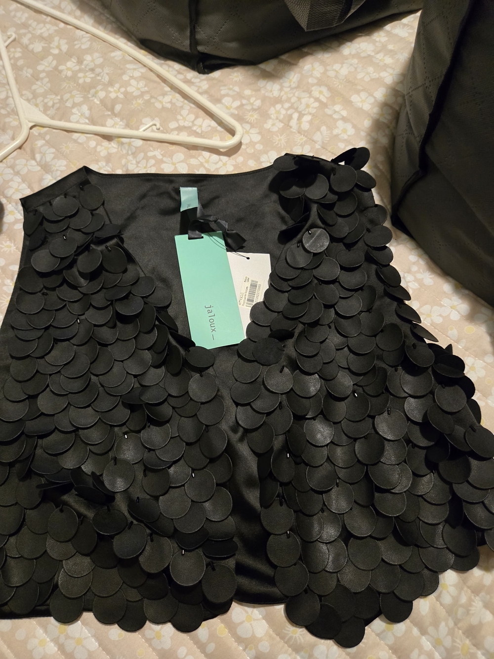 Black Sequin Petal-Overlay Vest